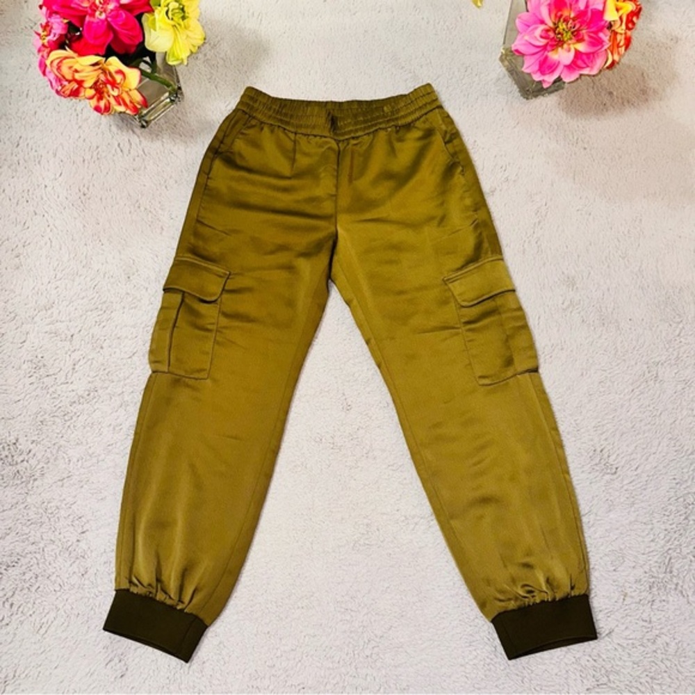 Banana Republic olive green satin cargo joggers